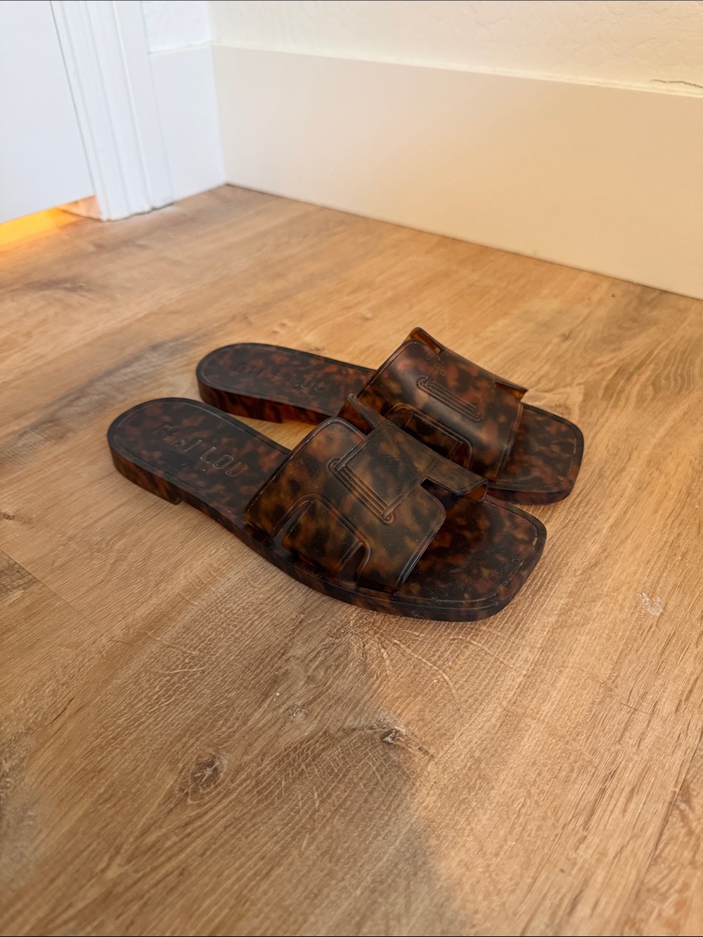Tortoiseshell Slide Sandals for Women - Casual Square Toe Slides